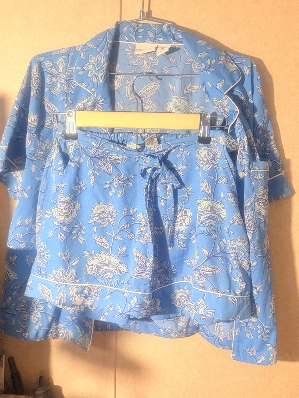 Rachel Zoe Sky Blue Floral Satin Pajama Set